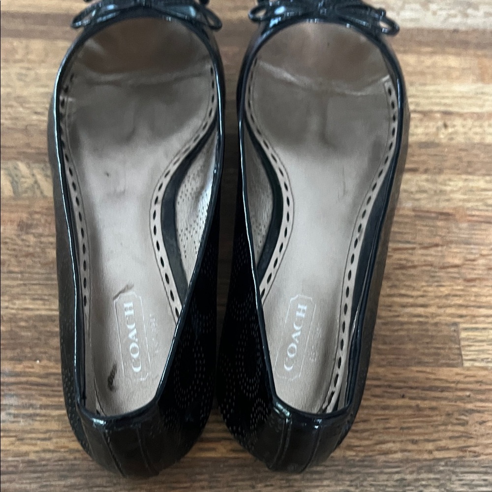 Coach Black Leather Flats with Bow - Picture 5 of 6